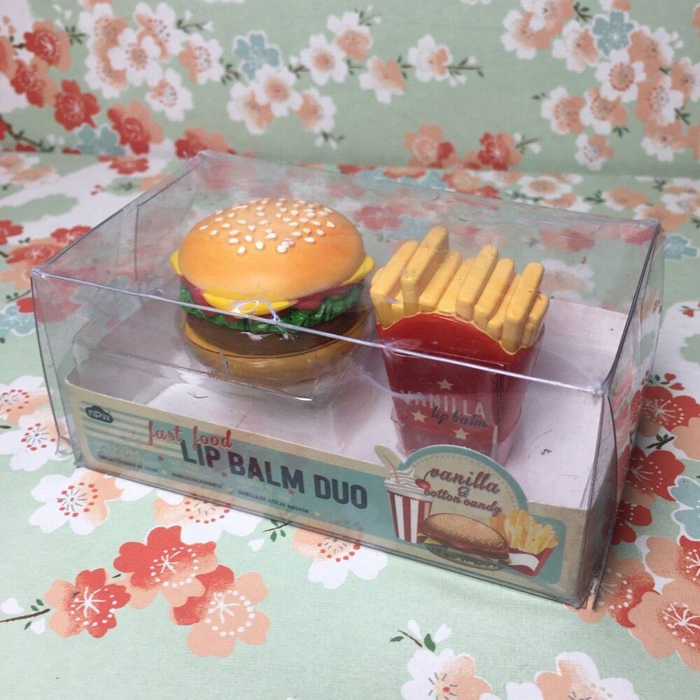 Cheeseburger & French Fries Fast food lip balm dual vanilla and cotton candy you